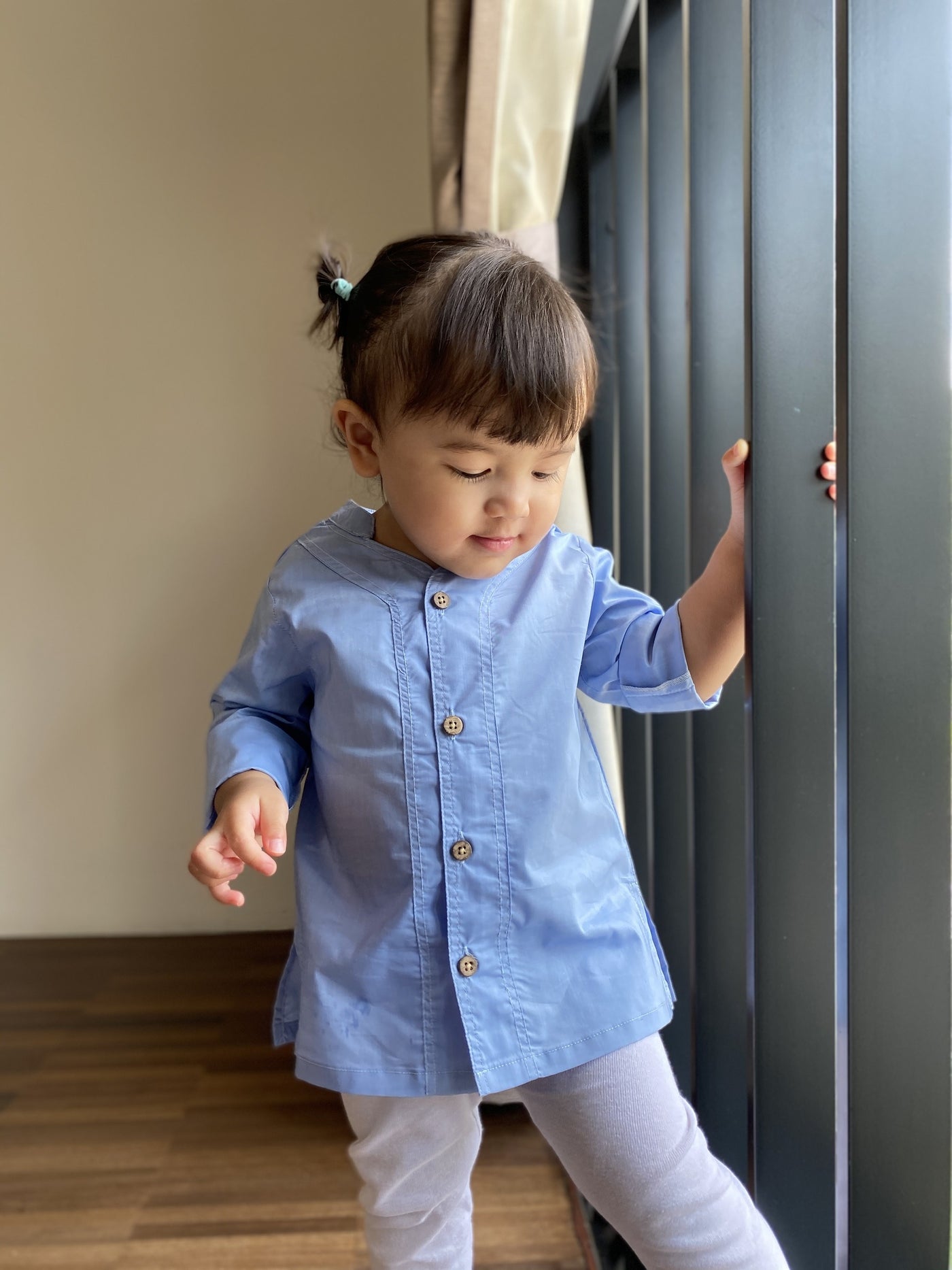 YUSUF Unisex Nehru-Collar Shirt in Carolina Blue