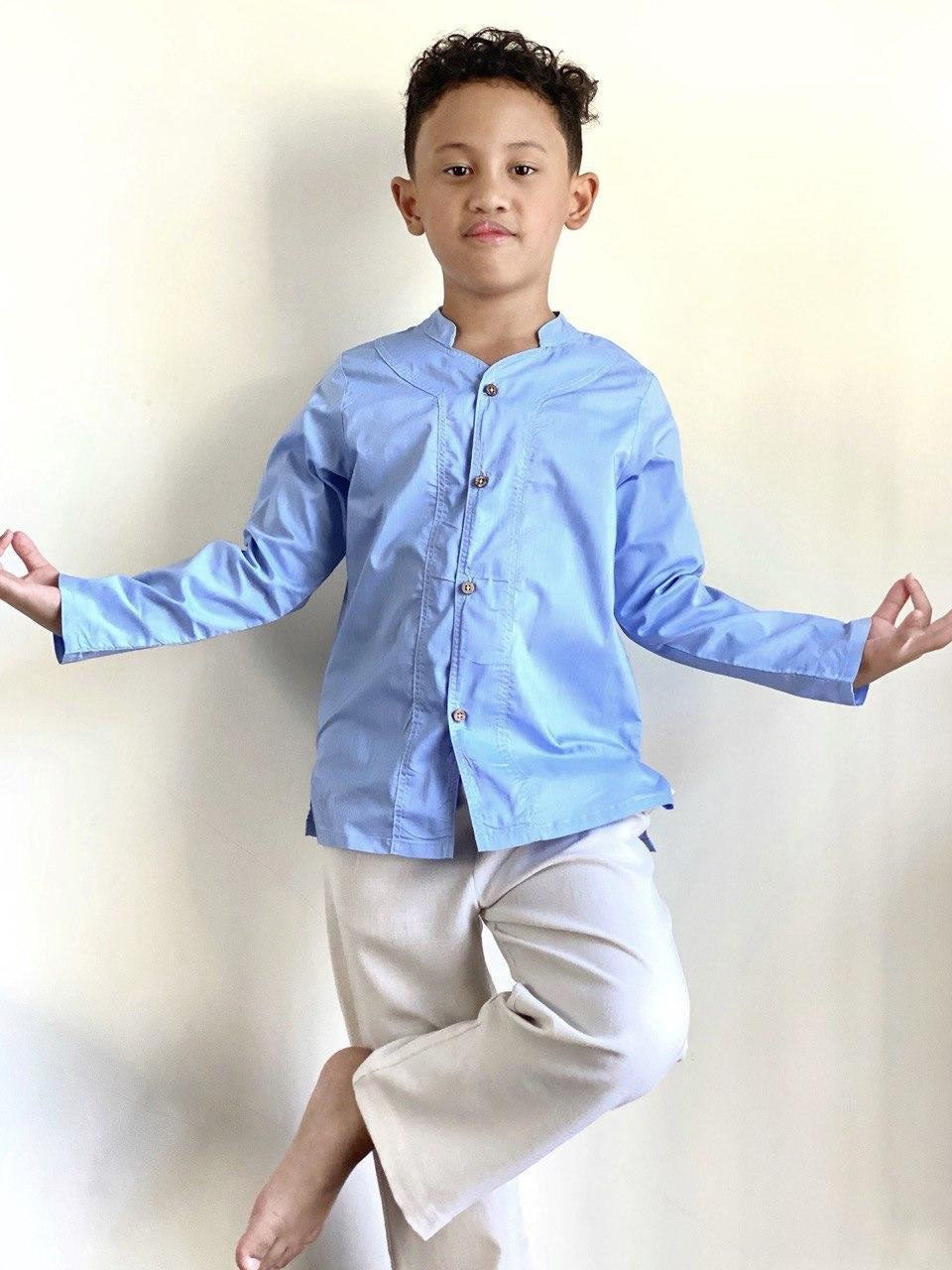 YUSUF Unisex Nehru-Collar Shirt in Carolina Blue