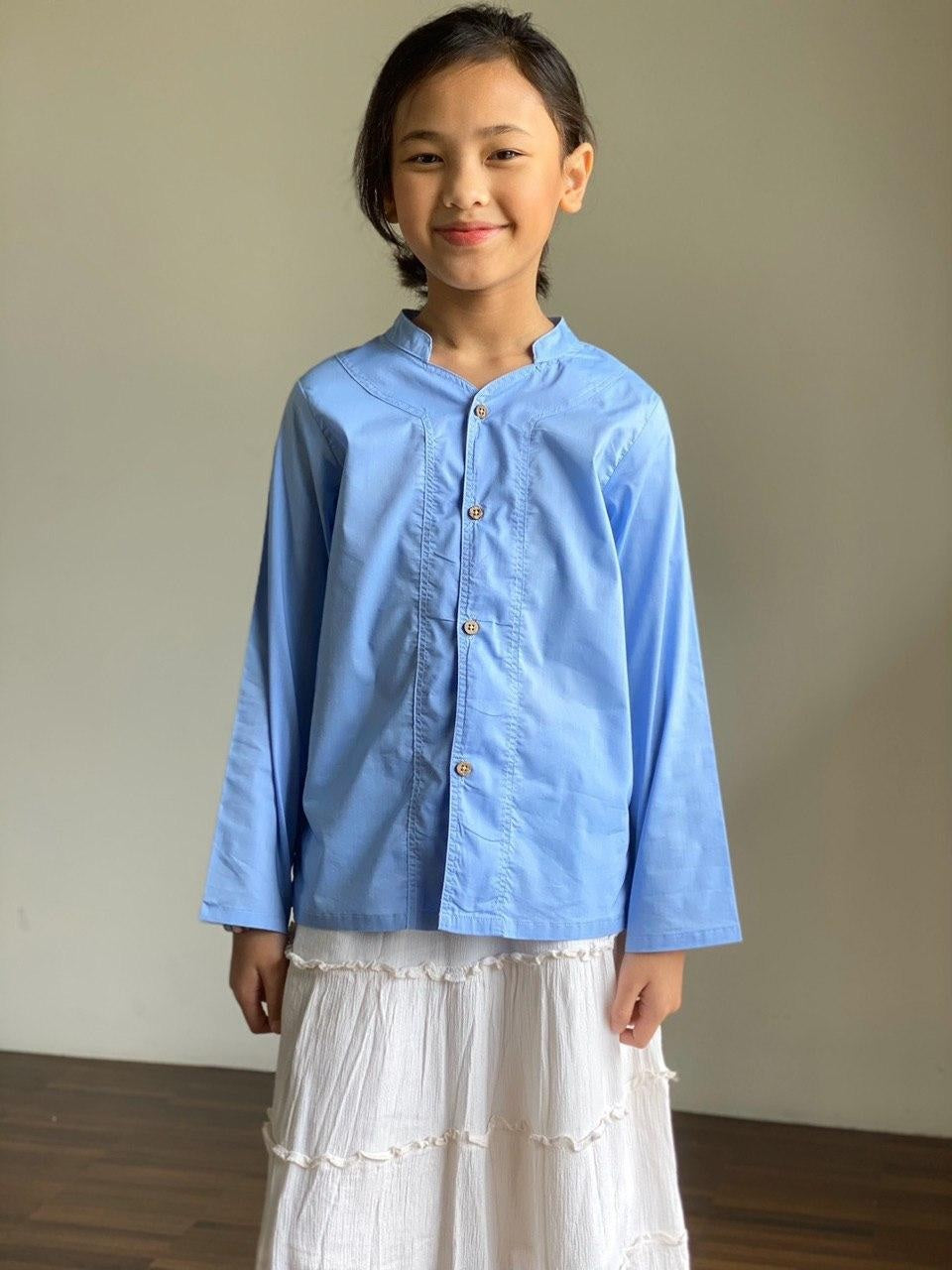 YUSUF Unisex Nehru-Collar Shirt in Carolina Blue