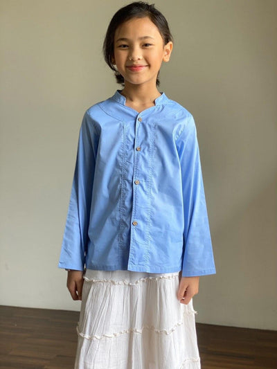 YUSUF Unisex Nehru-Collar Shirt in Carolina Blue