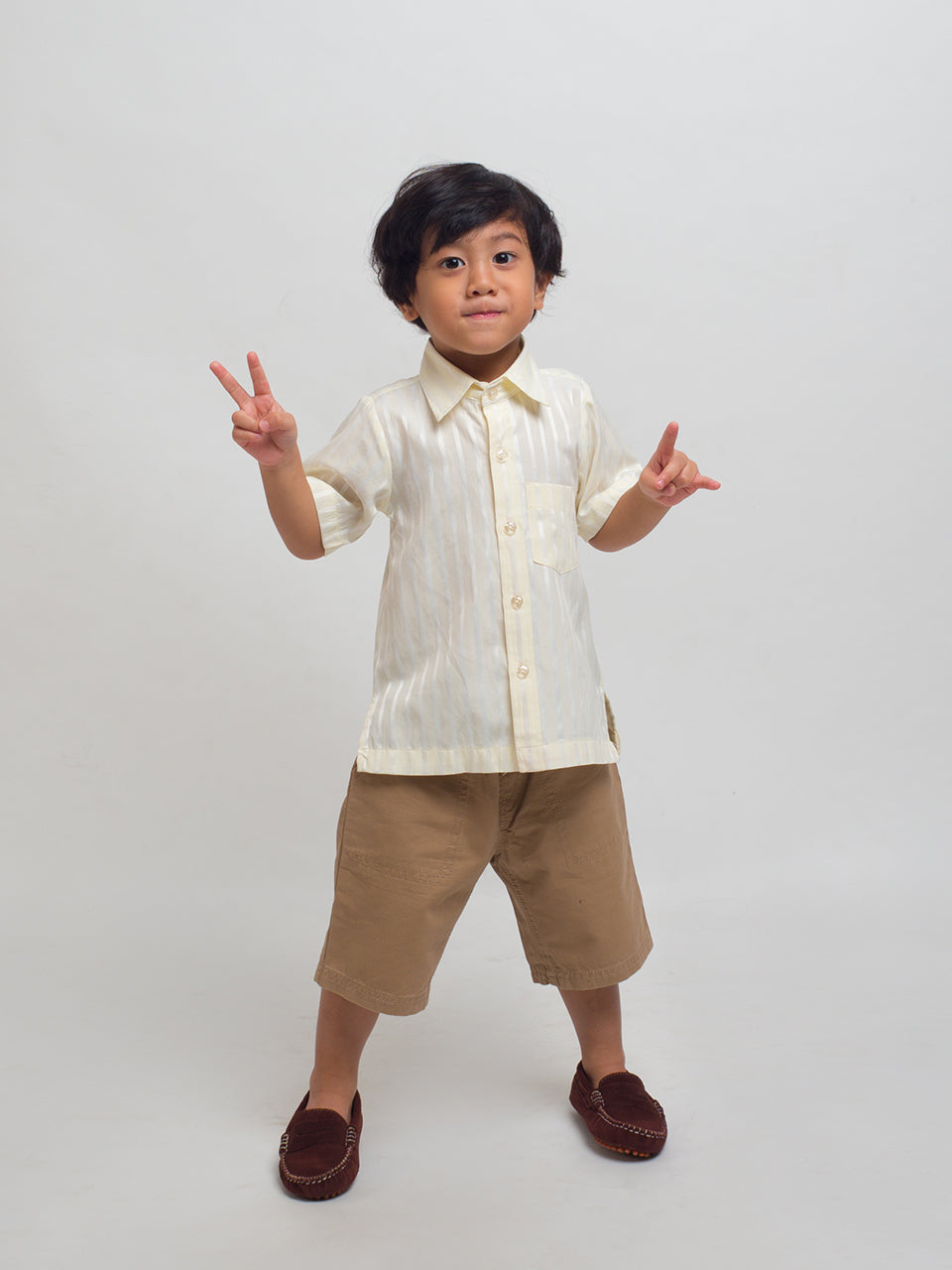 RAMLEE Yellow Monochrome Stripes Shirt