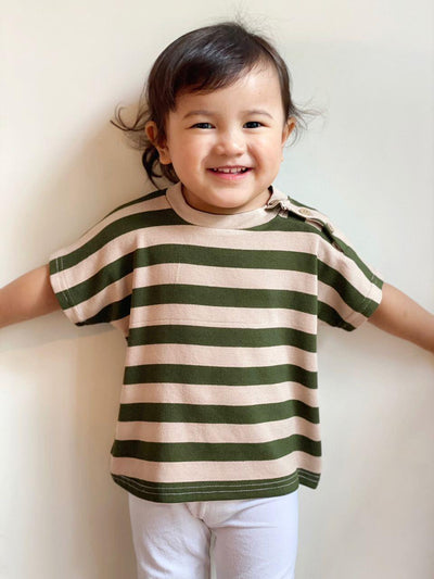 DYLAN Unisex Shoulder-Buttoned Tee in Olive