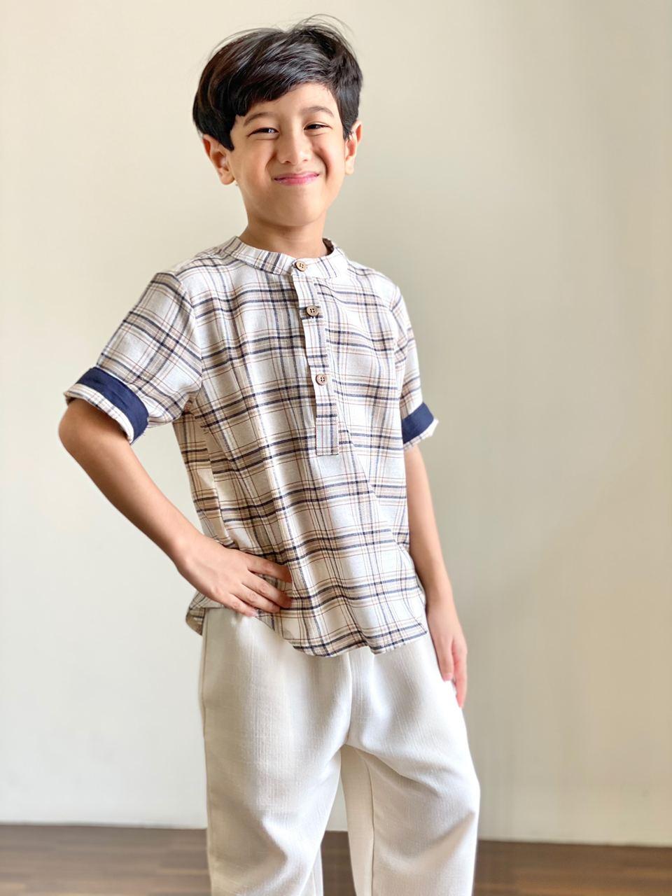 OLIVER Plaid Cotton Henley Shirt