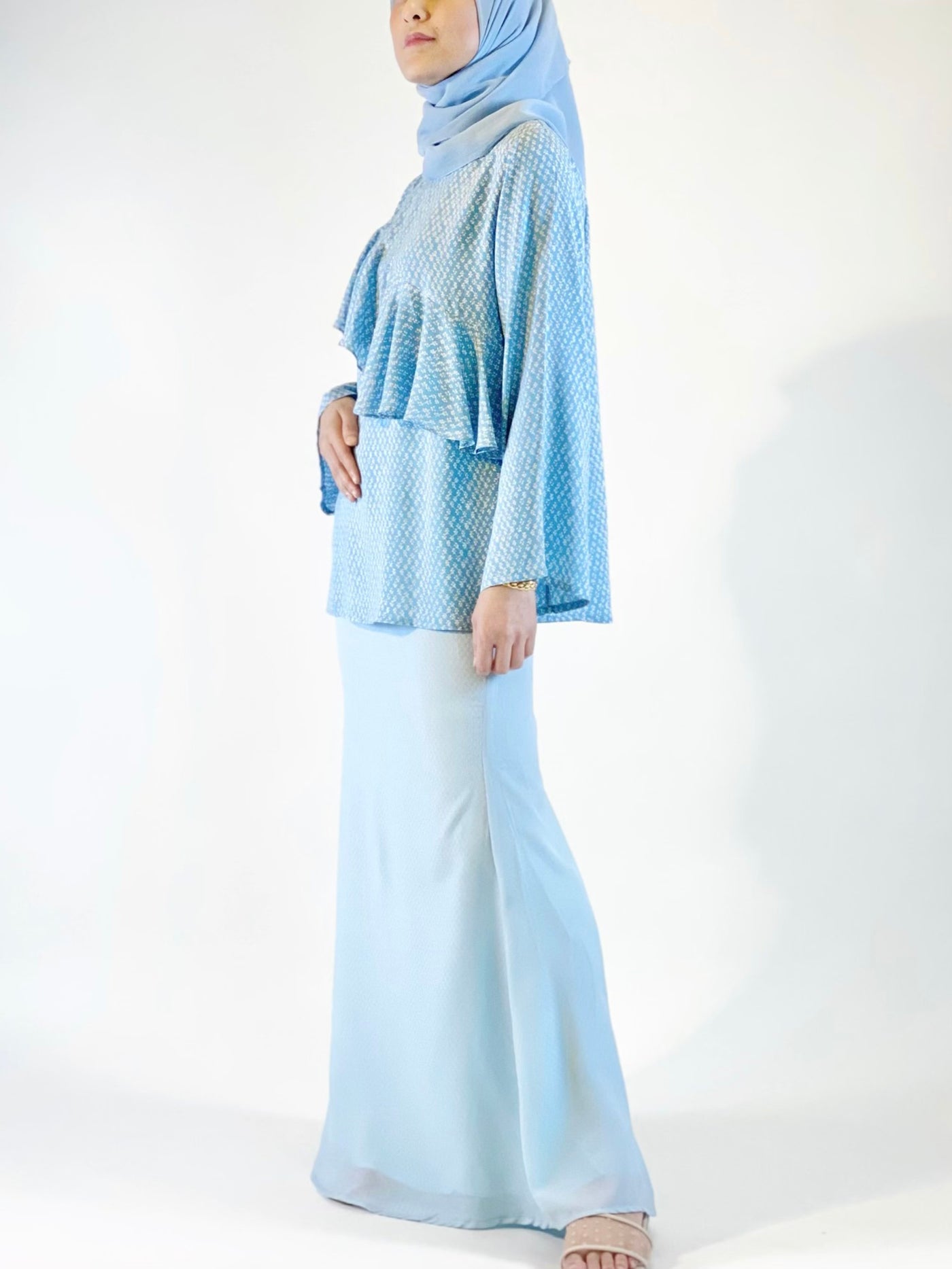 WIDURI Ruffled Kurung Set in Sky