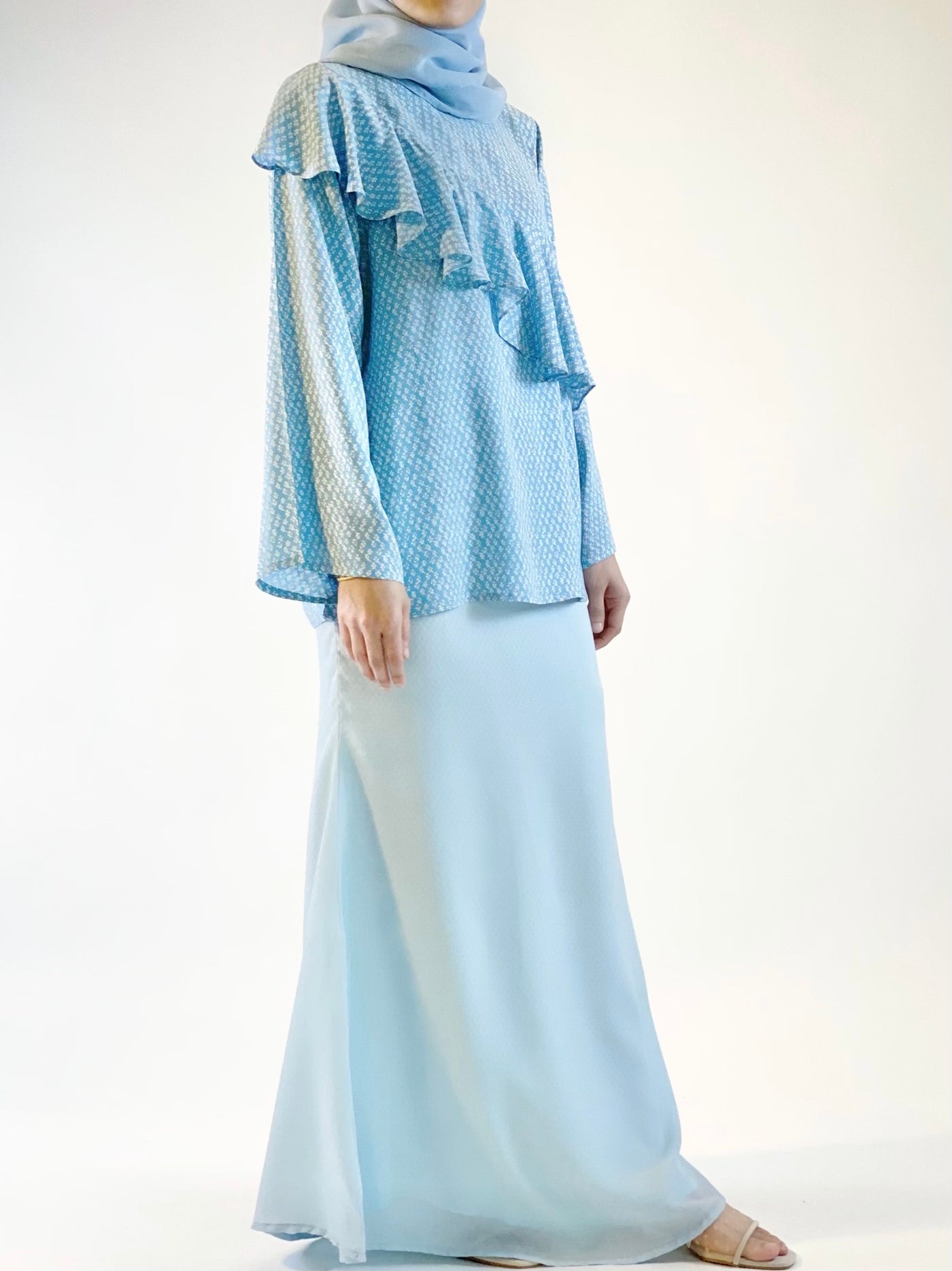 WIDURI Ruffled Kurung Set in Sky