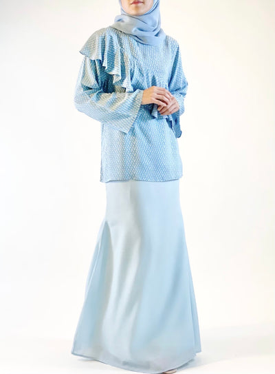 WIDURI Ruffled Kurung Set in Sky
