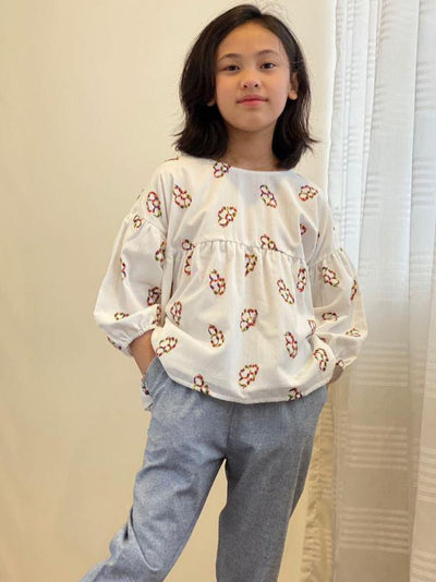 MEREDITH Embroidered Gathered Blouse