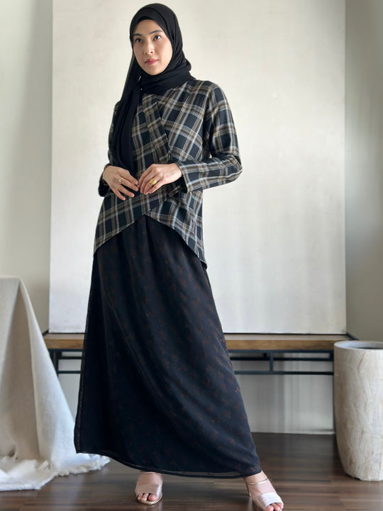 CENGKIH Modern Kebaya with Skirt Set in Black Plaid
