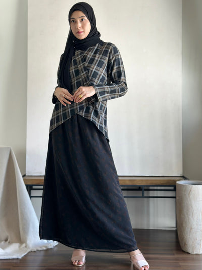 CENGKIH Modern Kebaya with Skirt Set in Black Plaid