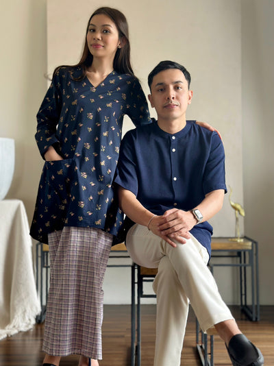 BIDARA Kurung Set in Navy-lilac