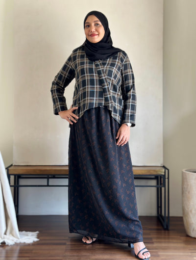 CENGKIH Modern Kebaya with Skirt Set in Black Plaid