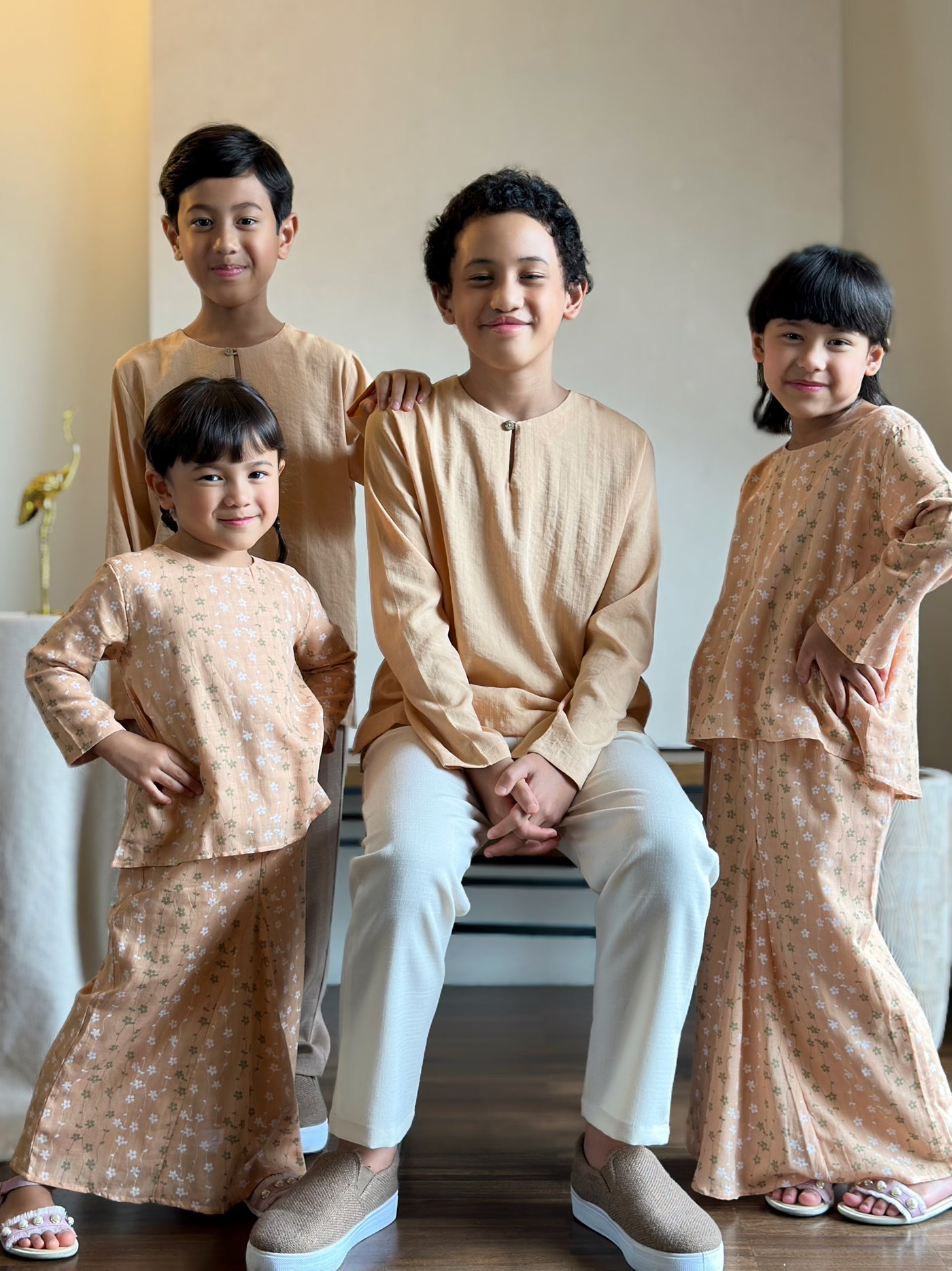 INANG Modern Kurung Set in Peach Floral