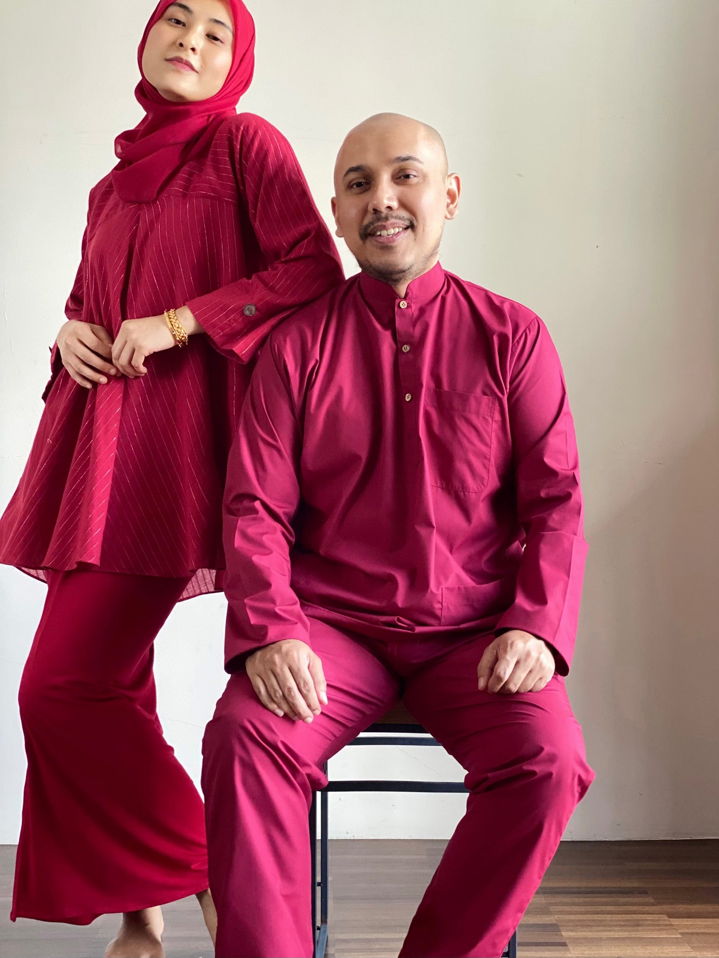 ARJUNA Baju Melayu Cekak Musang Set in Ruby