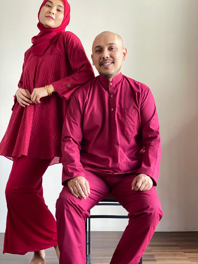 ARJUNA Baju Melayu Cekak Musang Set in Ruby