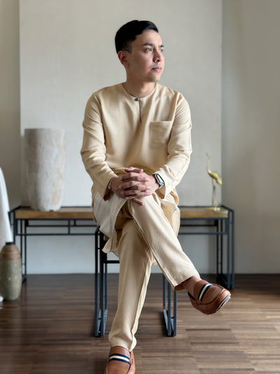 MALIK Teluk Belanga Baju Melayu Set in Buttermilk