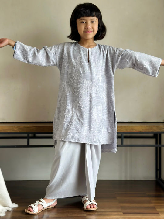 KASTURI Long Kurung Set in Grey