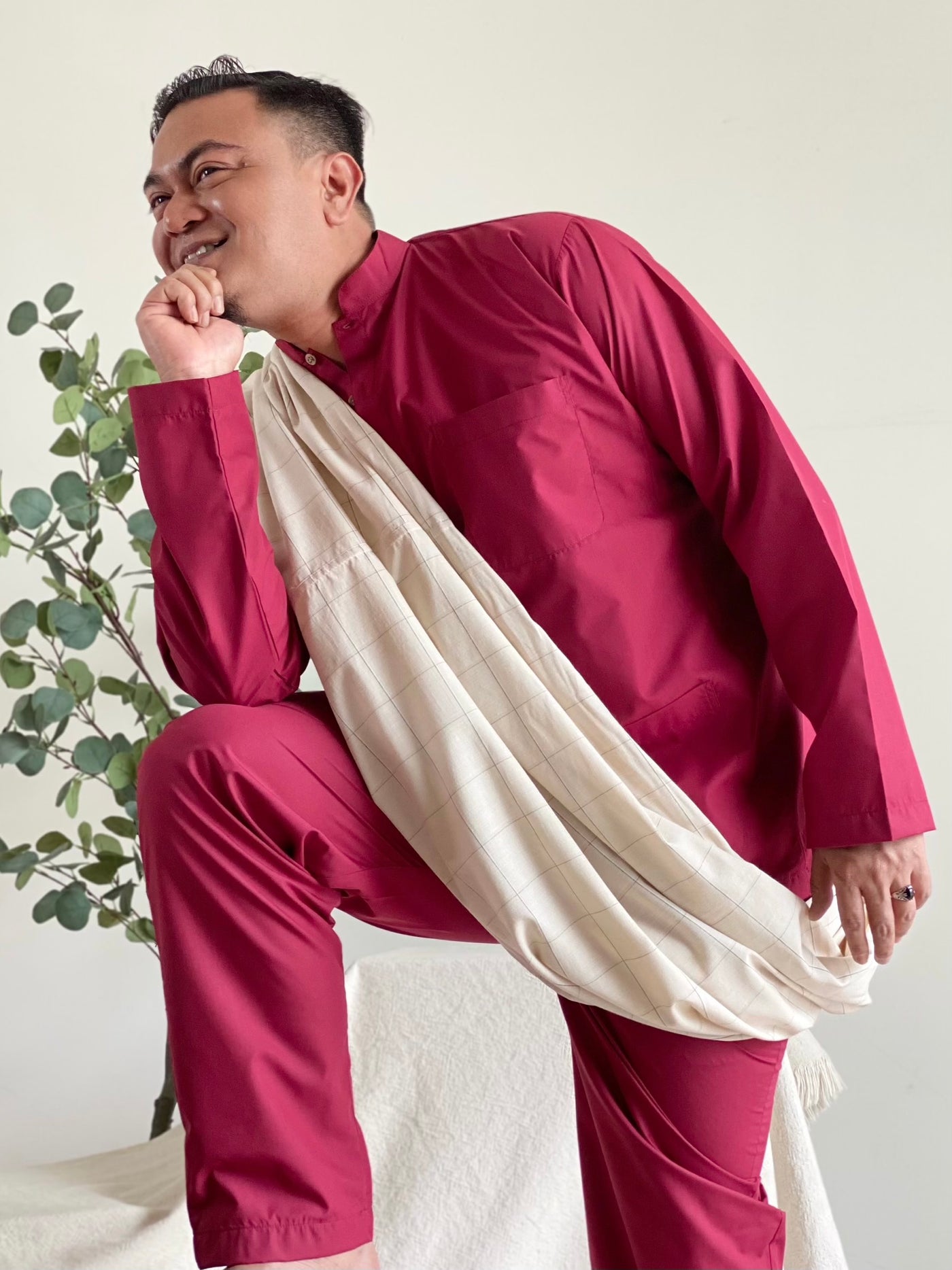 ARJUNA Baju Melayu Cekak Musang Set in Ruby