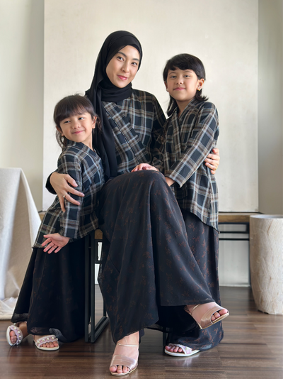 CENGKIH Modern Kebaya with Skirt Set in Black Plaid