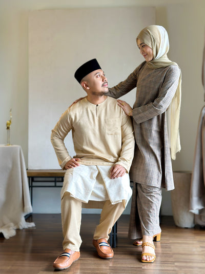 MALIK Teluk Belanga Baju Melayu Set in Buttermilk