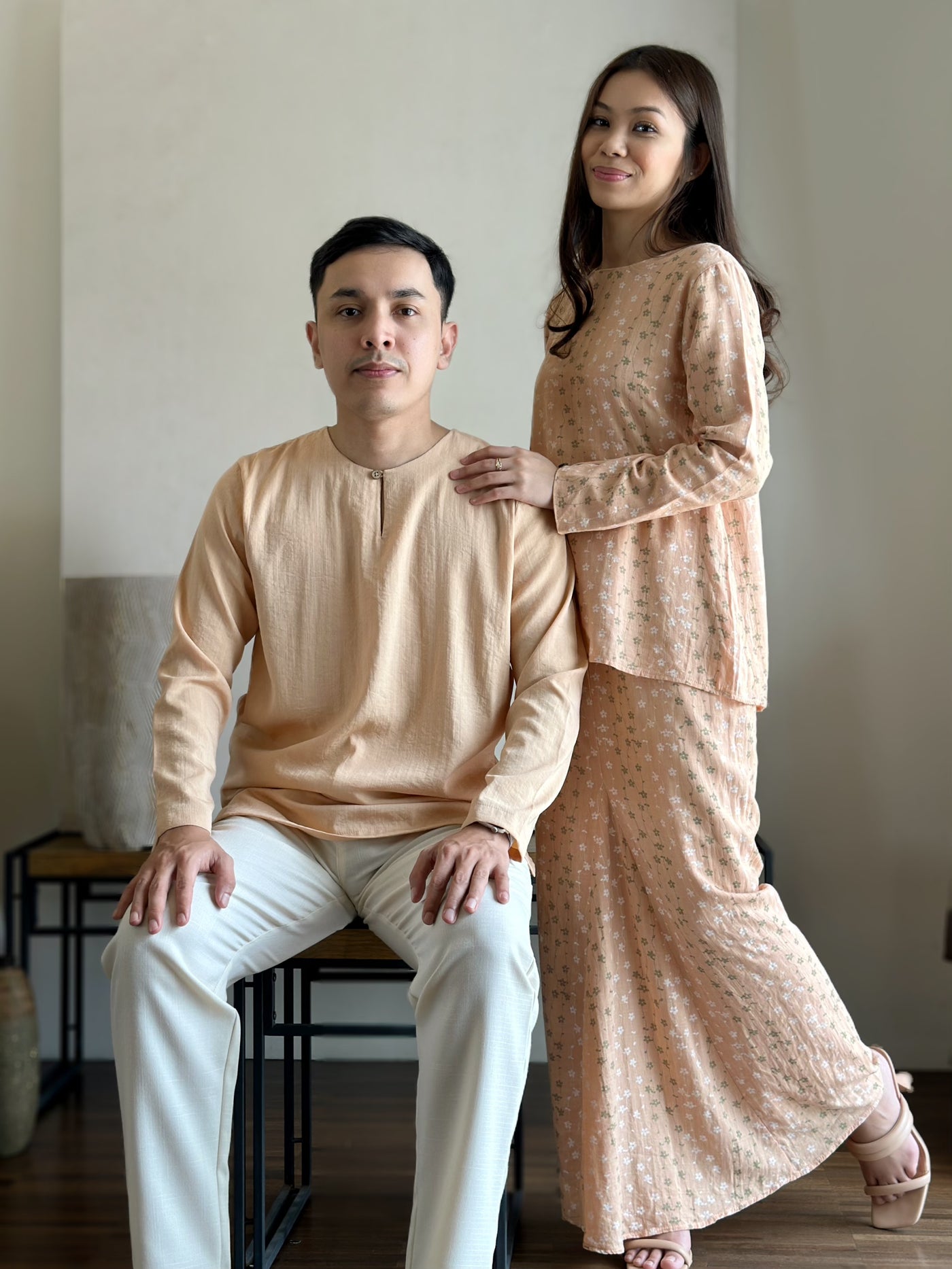KANDIS Modern Kurung Set in Peach Floral