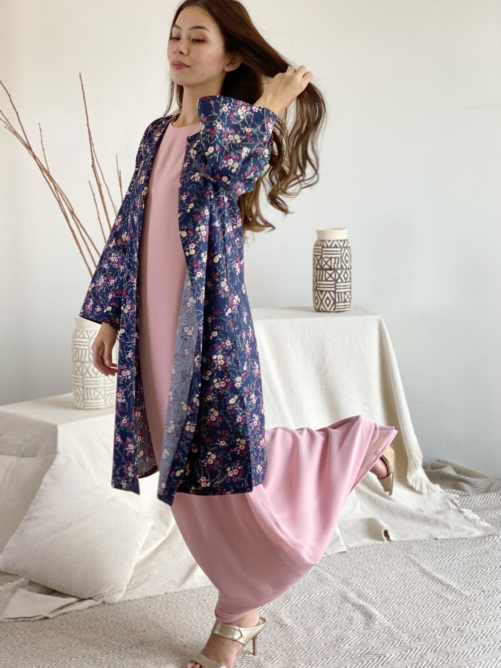 ROSE Flowy Dress with Overcoat Set