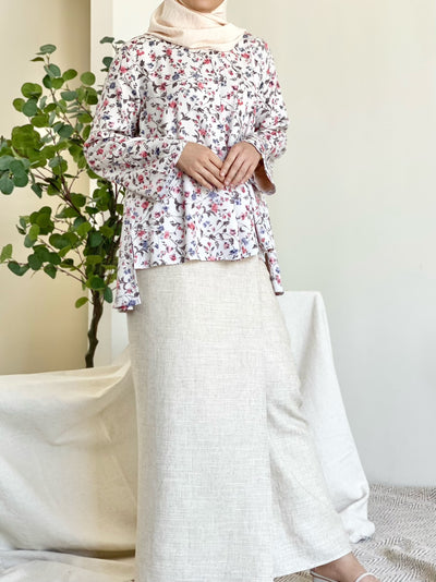 NIRMALA Modern Kurung Set in Beige Floral