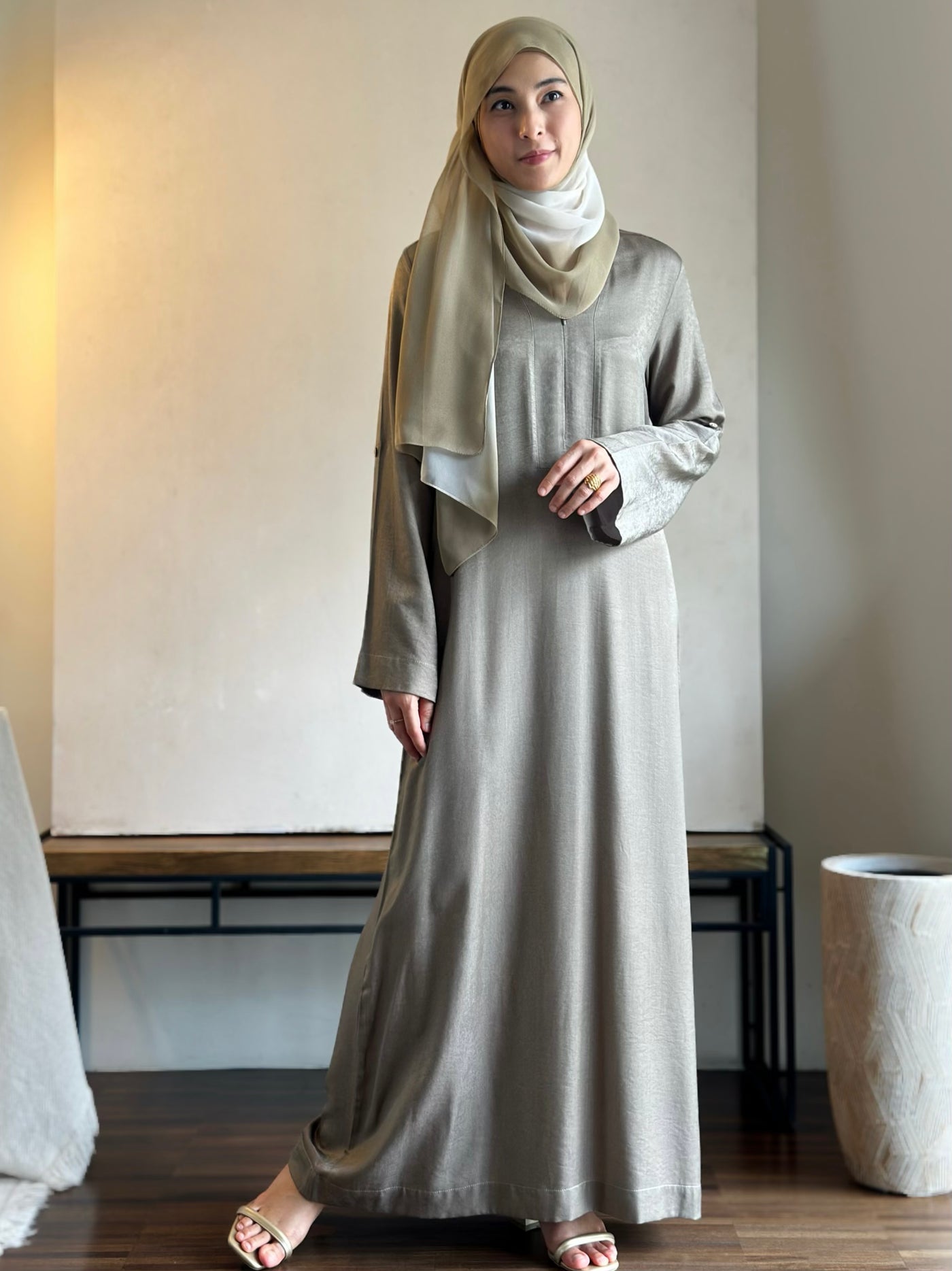 MARYAM Flare Abaya in Mud Green