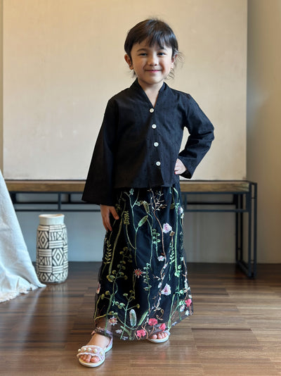 LILY Modern Mini Kebaya Set in Black Bloom