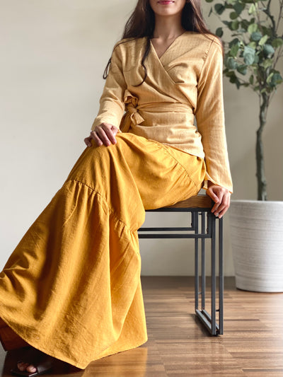 DONNA Wrap Blouse with Tiered Skirt Set