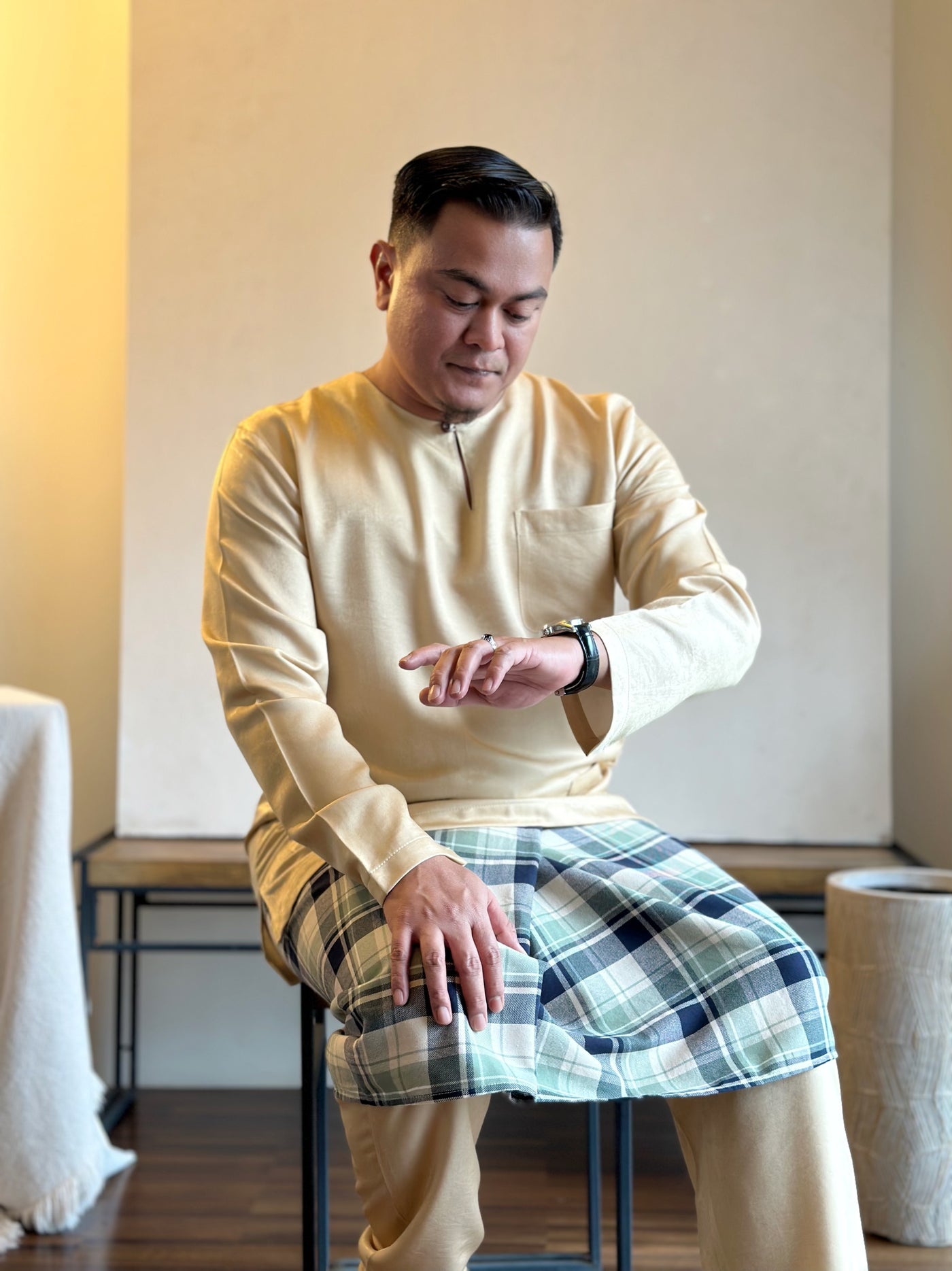 MALIK Teluk Belanga Baju Melayu Set in Buttermilk