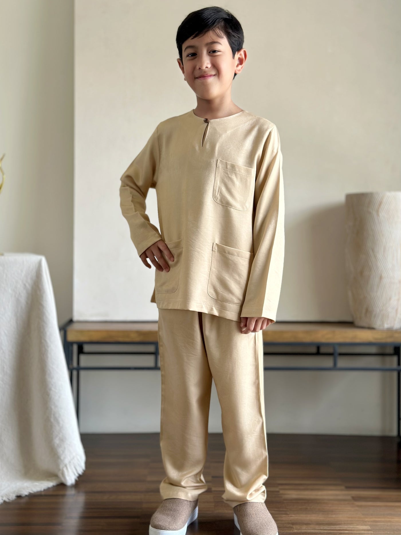 NUH Teluk Belanga Baju Melayu Set in Buttermilk