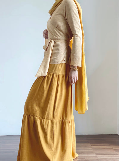 DONNA Wrap Blouse with Tiered Skirt Set