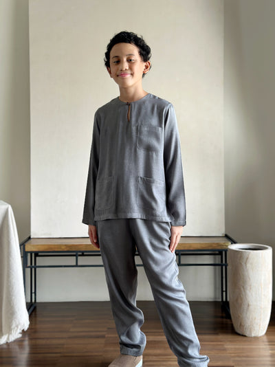 NUH Teluk Belanga Baju Melayu Set in Pewter