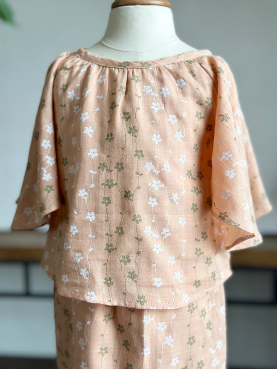 SUFI Baby's Batwing Kurung Set in Peach Floral
