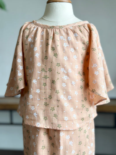 SUFI Baby's Batwing Kurung Set in Peach Floral