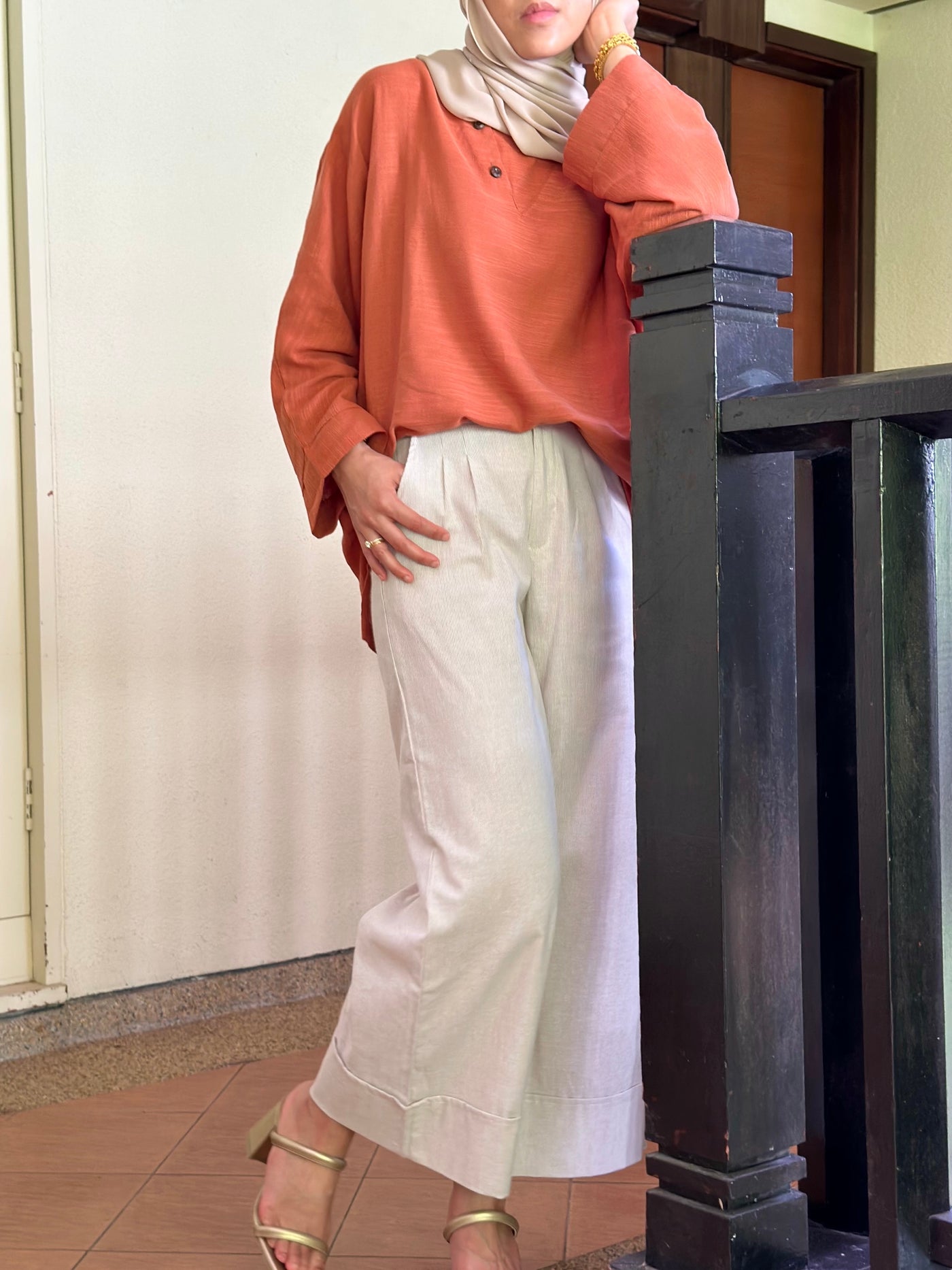 AUBREY Cotton Palazzo Pants in Oatmeal