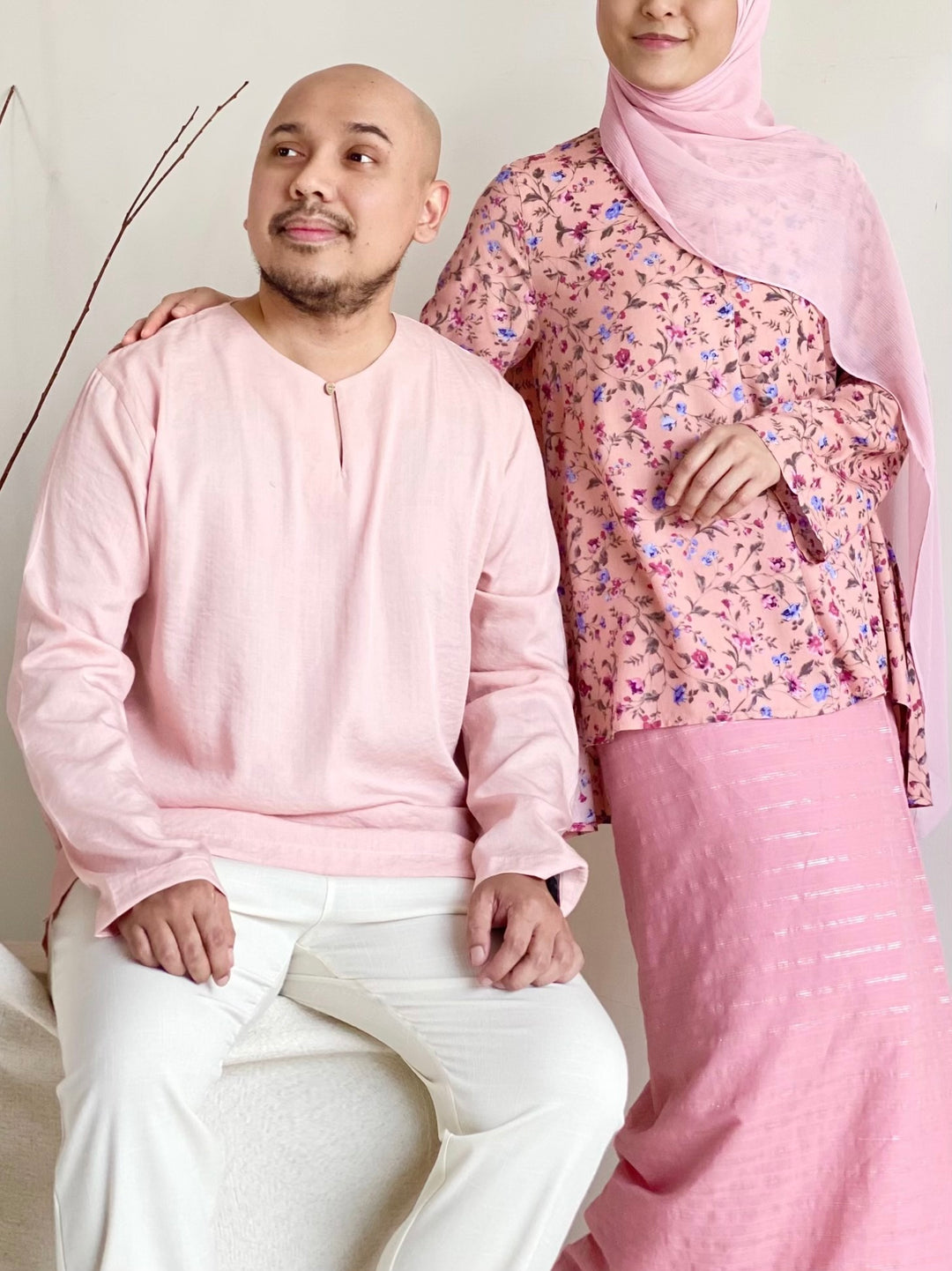 NIRMALA Modern Kurung Set in Pink Floral