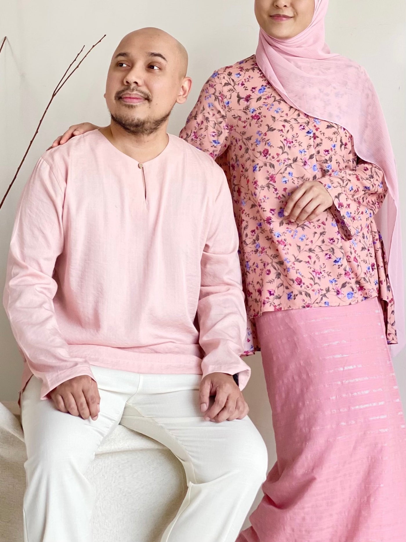 NIRMALA Modern Kurung Set in Pink Floral