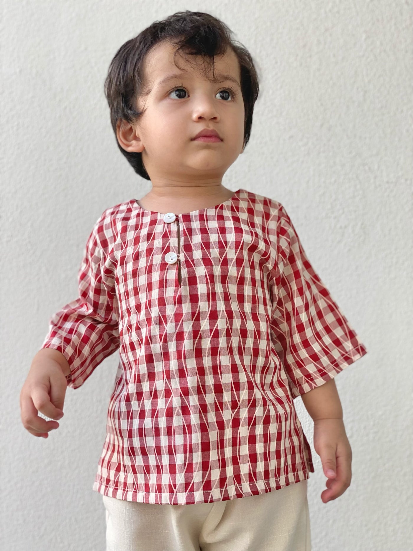 TENANG Unisex Baby’s Kurta in Red Gingham