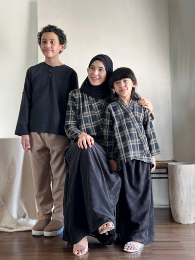 CENGKIH Modern Kebaya with Skirt Set in Black Plaid