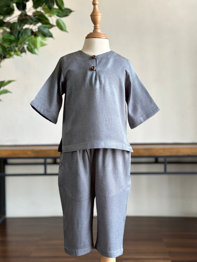 QAID Baby’s Teluk Belanga Baju Melayu Set in Pewter