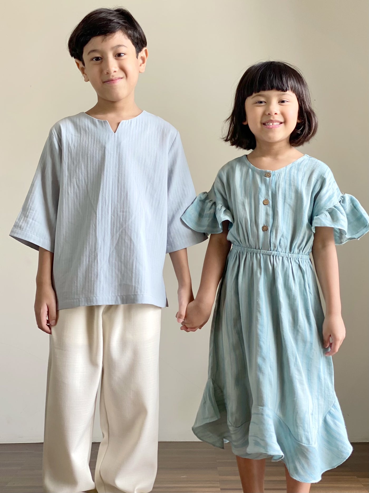 FLAMINGO Frill Dress in Dusty Cyan