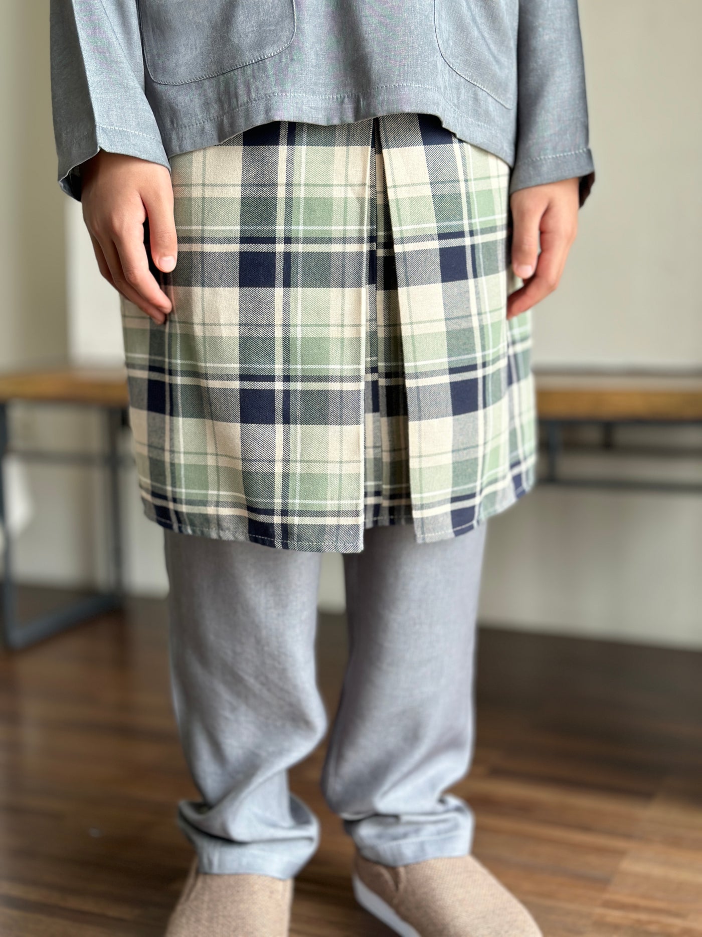 AYUB Instant Pelikat Style Samping in Green Plaid