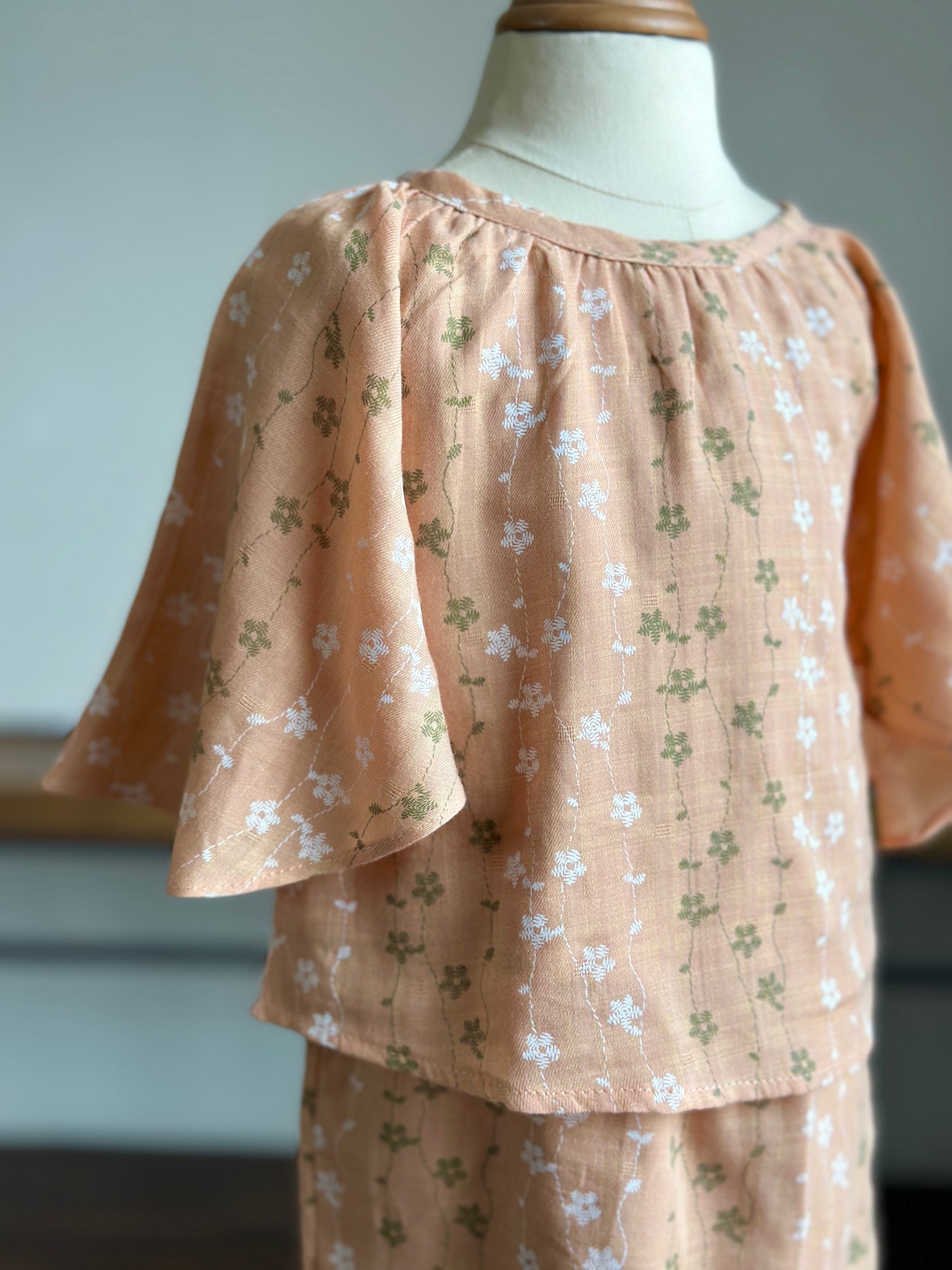 SUFI Baby's Batwing Kurung Set in Peach Floral