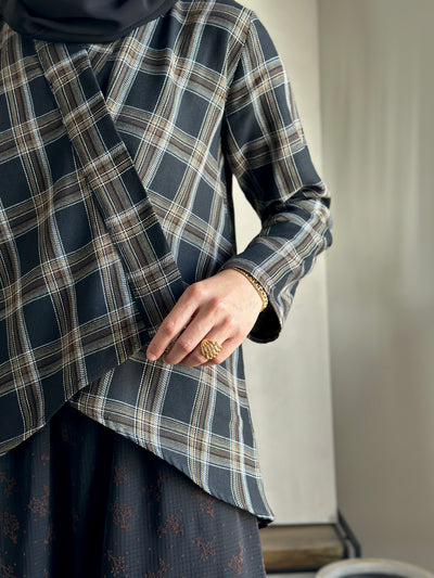 CENGKIH Modern Kebaya with Skirt Set in Black Plaid