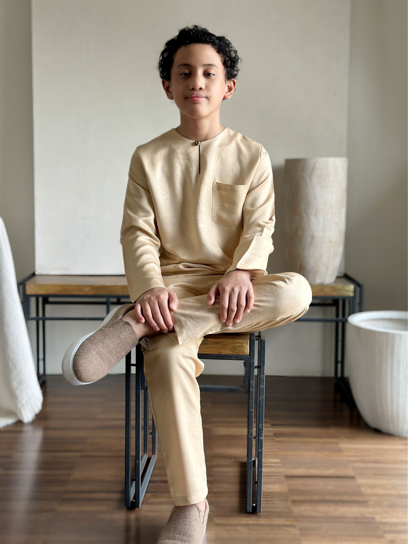 NUH Teluk Belanga Baju Melayu Set in Buttermilk