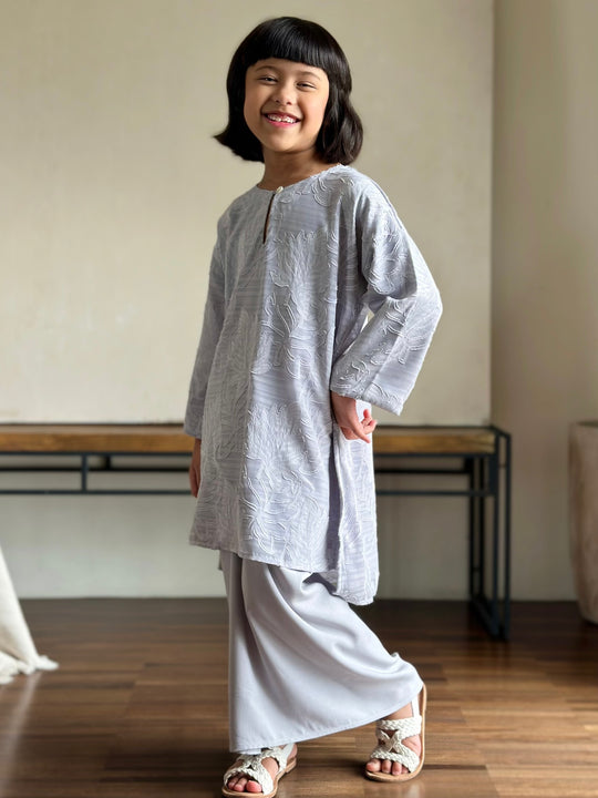 KASTURI Long Kurung Set in Grey
