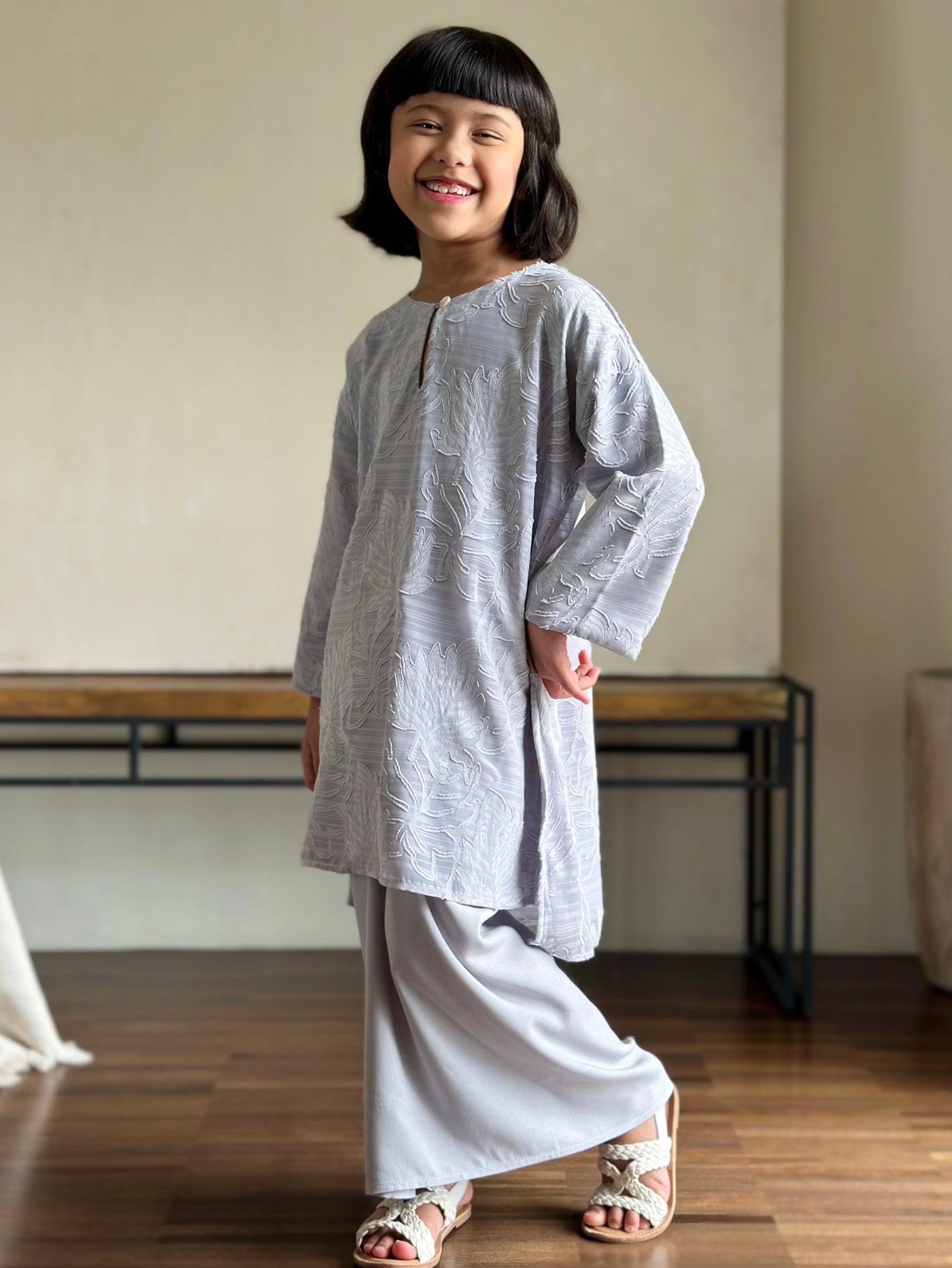 KASTURI Long Kurung Set in Grey