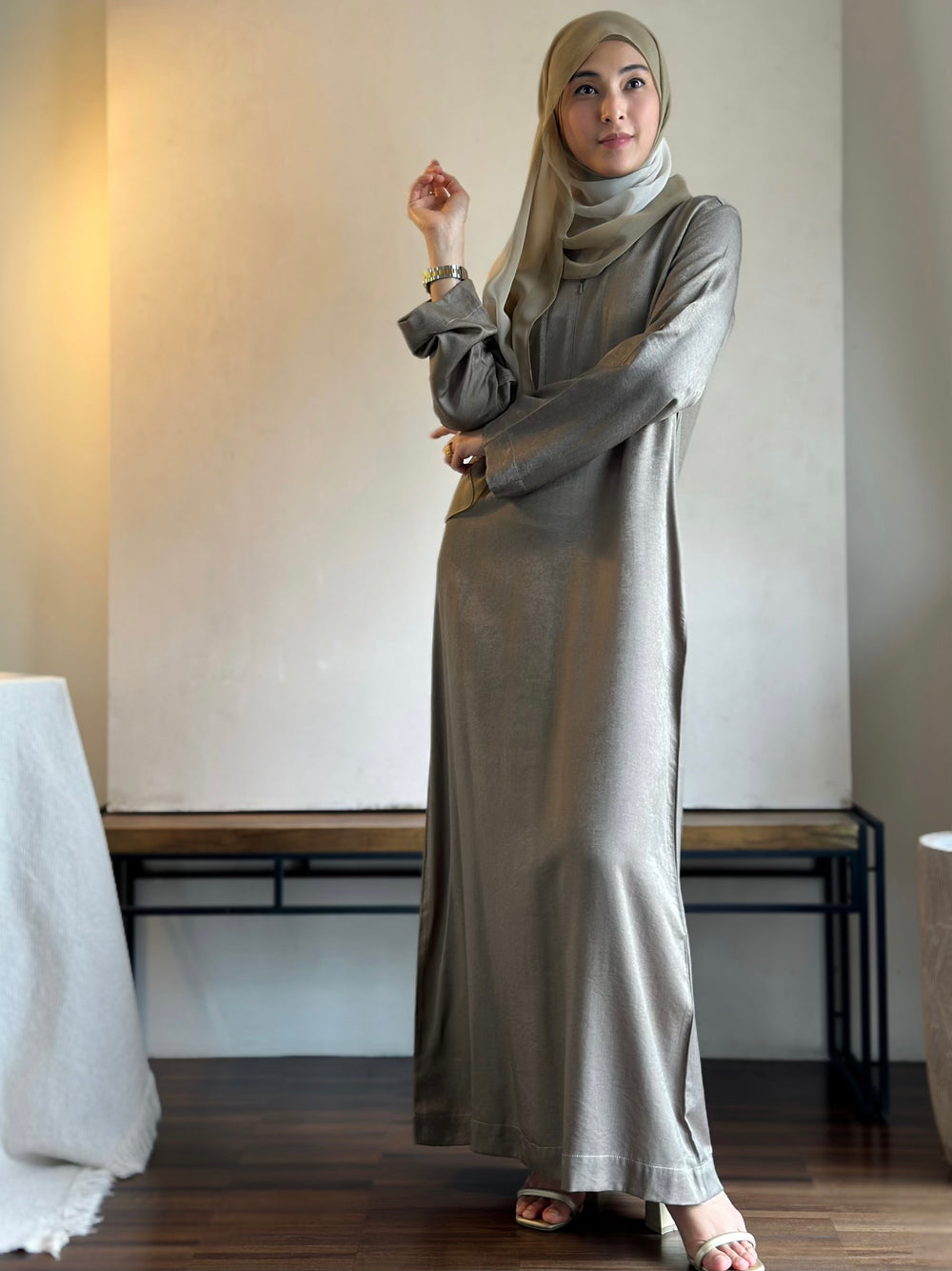 MARYAM Flare Abaya in Mud Green