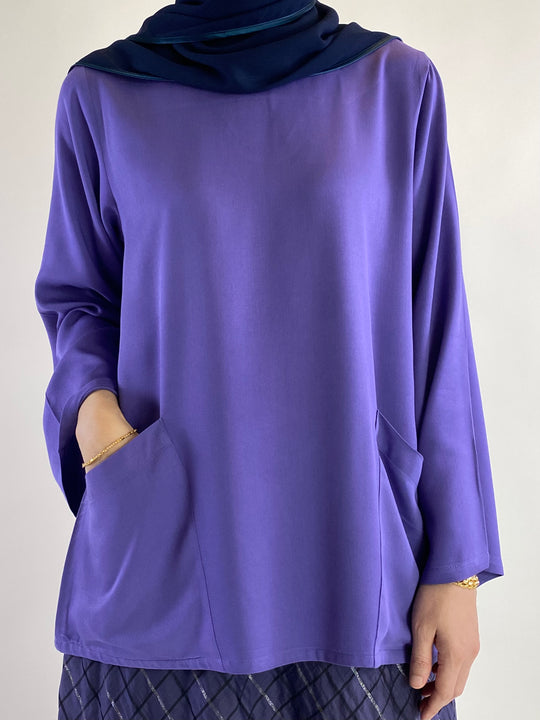 JELITA Pocket Blouse with Flared Skirt Set in Purple